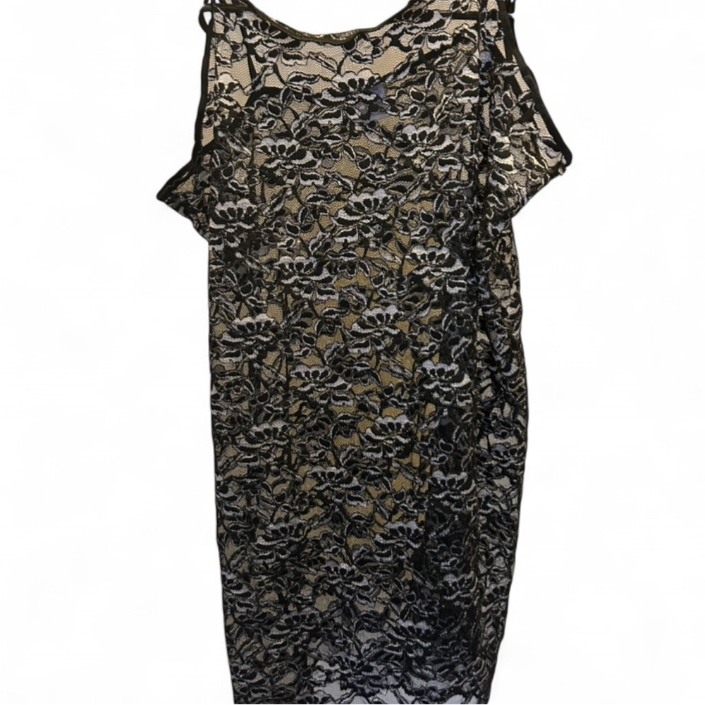 Avon Elegant Black Sheer Lace Midi Dress